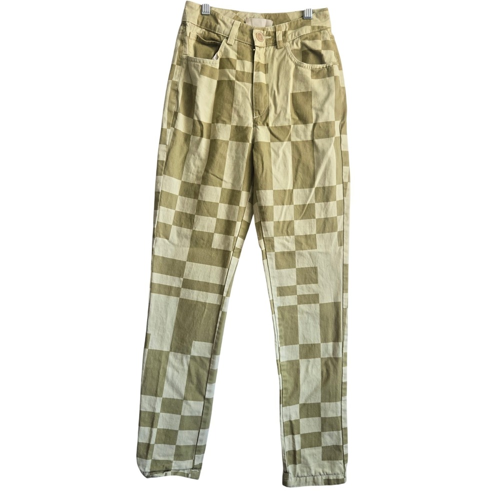 Paloma‎ Wool 24 Checkerboard Straight Leg Pants Women Olive Green Excellent PW